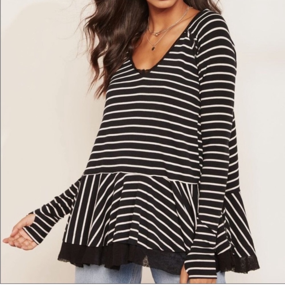 SOLD: Free People Tangerine Striped Long Sleeve Top